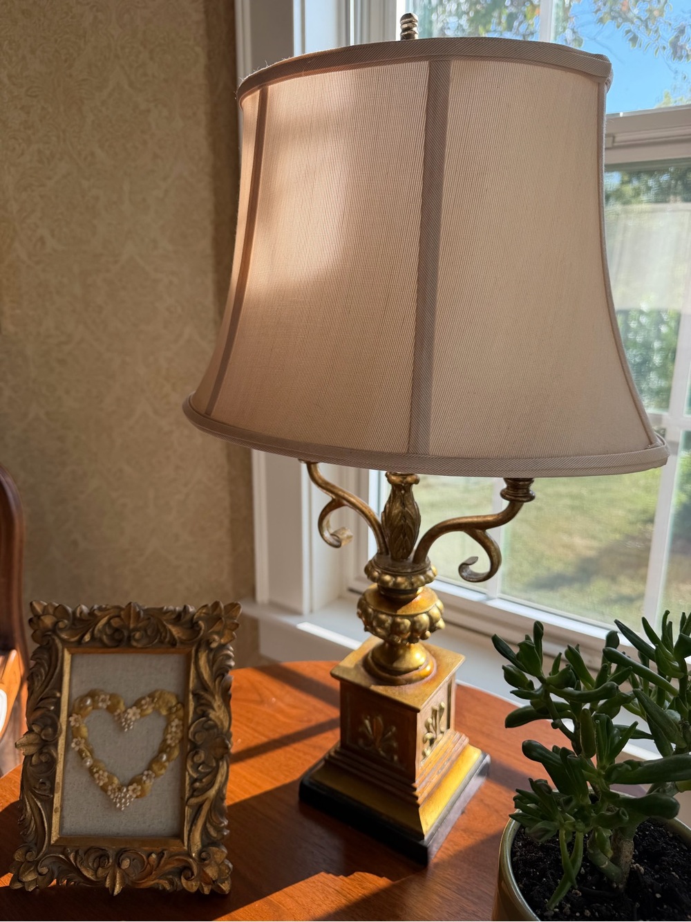 Ornate Gold Table Lamp with Cream Fabric Shade - Home Accents